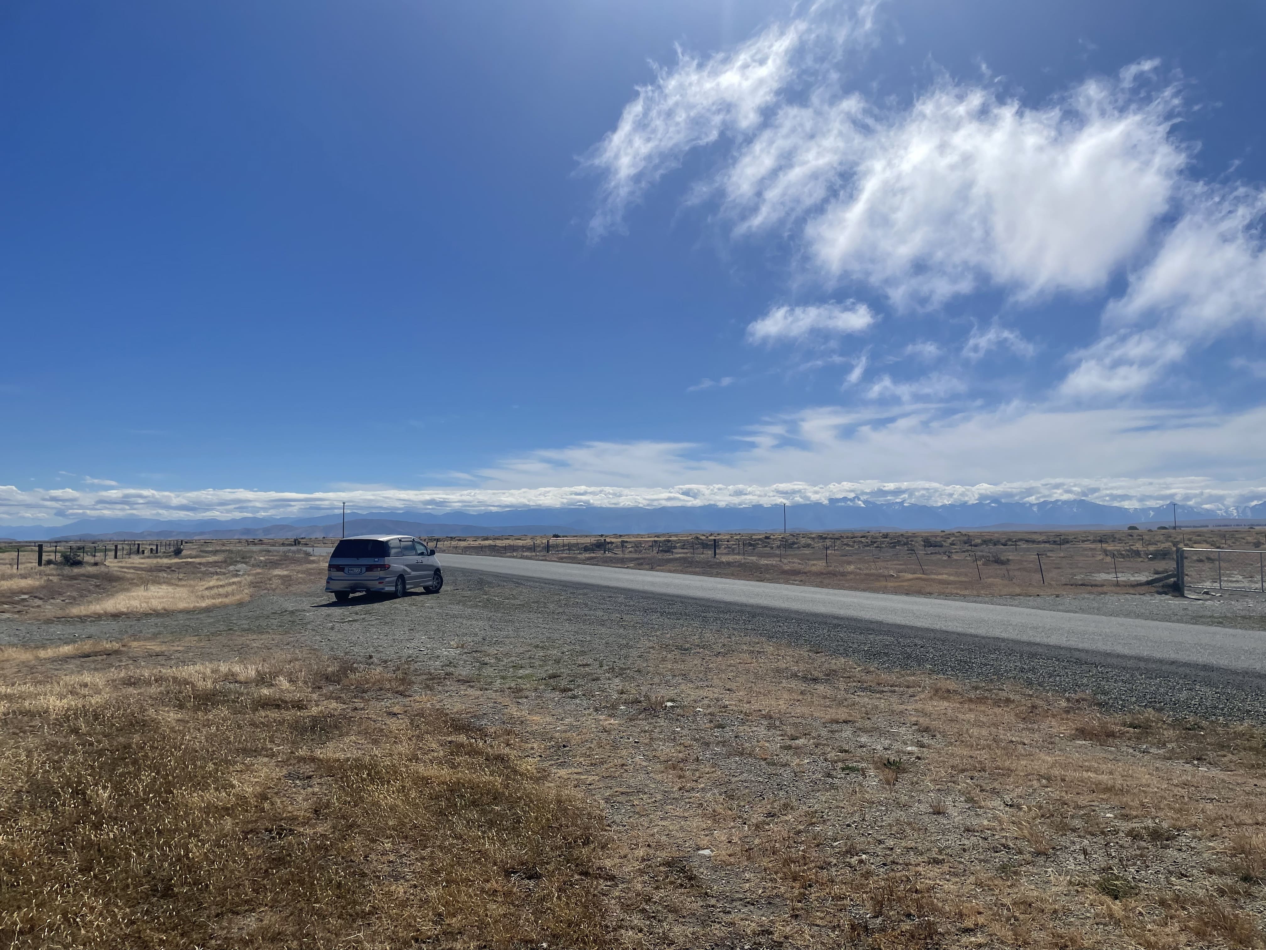 Toyota Estima Koru camper on a New Zealand road